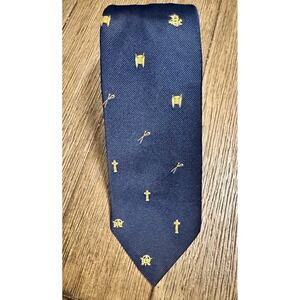 WM Chelsea Ltd Mens Silk Necktie Blue Gold Religious Symbols Cross‎